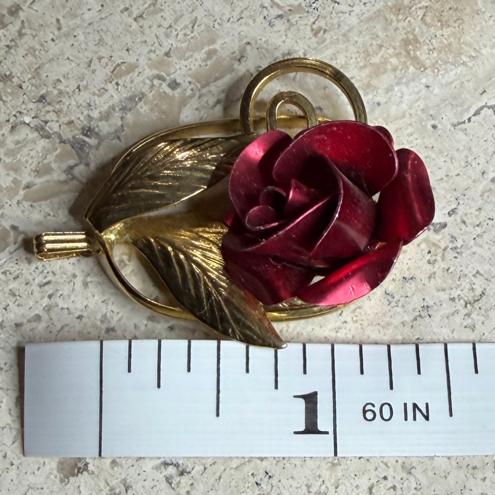 Vintage Elegant Gold & Red Rose Pendant Only - image 4